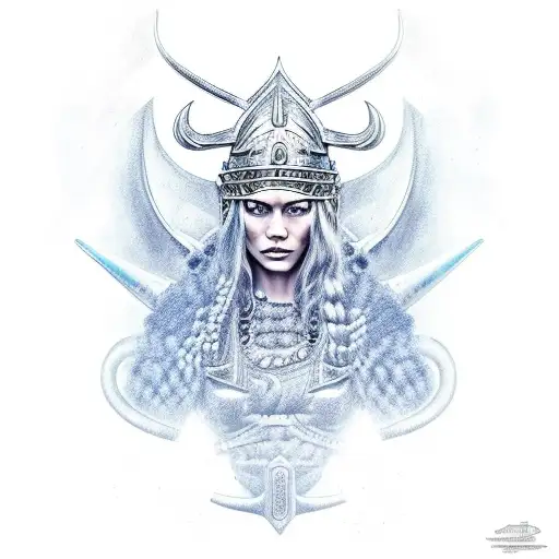 Imposing and powerful looking viking queen. Her face radiates an otherworldly beauty, with piercing blue eyes that refle tattoo design idea