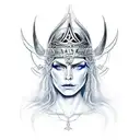 Imposing and powerful looking viking queen. Her face radiates an otherworldly beauty, with piercing blue eyes that refle tattoo design idea
