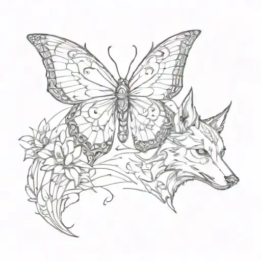 Butterfly and Wolf tattoo design idea