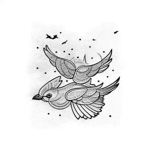 A unique sketch-style tattoo of a flock of birds in flight, forming the shape of the number 8. tattoo design idea