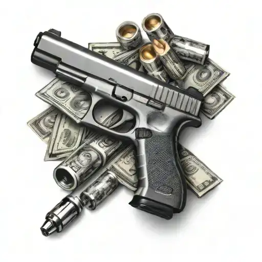 money with glock and bullets tattoo design idea