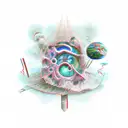 An abstract representation of the concept of memory loss using surrealistic imagery and symbols tattoo design idea