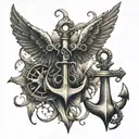 Sea anchor and trident and wings (half angel and half devil) tattoo design idea