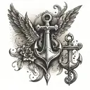 Sea anchor and trident and wings (half angel and half devil) tattoo design idea
