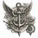 Sea anchor and trident and wings (half angel and half devil) tattoo design idea
