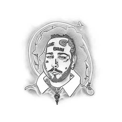 post malone in traditional american style in black and gray tattoo design idea