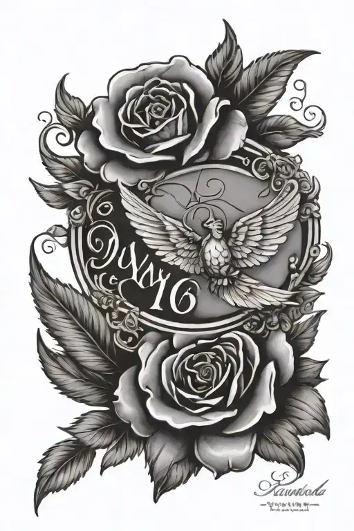 July birthday stone flower with the date of July first 1936 and angel wings tattoo design idea