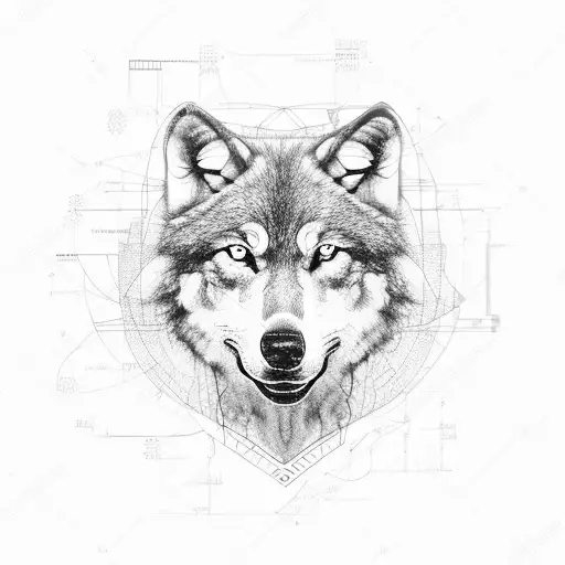An architectural blueprint of a concert venue with a wolf silhouette tattoo design idea