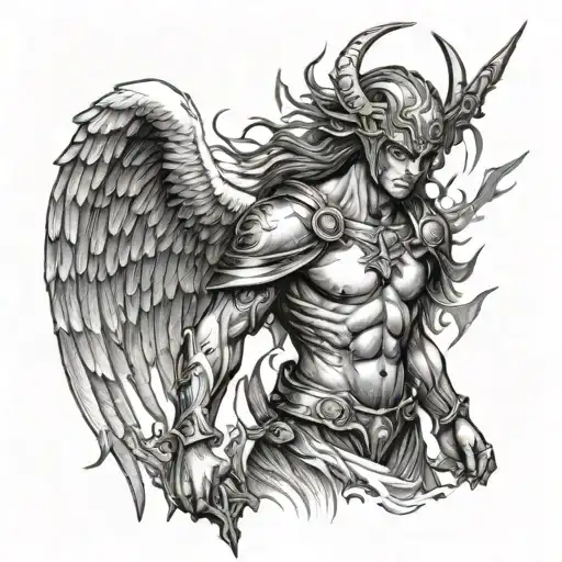 warrior angel half demon tattoo design idea
