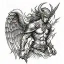 warrior angel half demon tattoo design idea