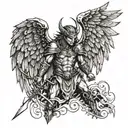 warrior angel half demon tattoo design idea
