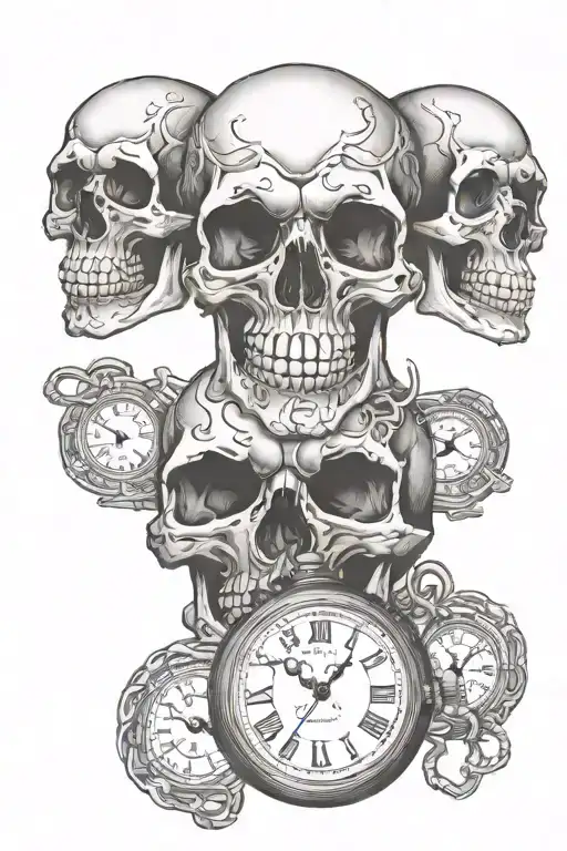 see hear speak no evil skull and pocket watch  tattoo design idea