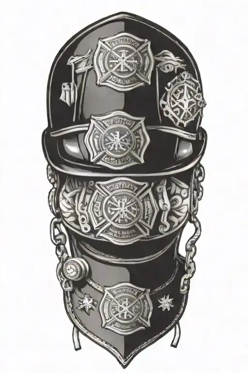 Firefighter. Iaff Maltese Cross With 3 in the center. Ladder Truck. Leather fire helmet tattoo design idea