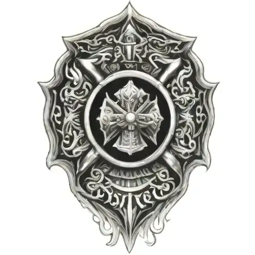  strength,  firefighter, IAFF Maltese cross, flames, warrior  tattoo design idea