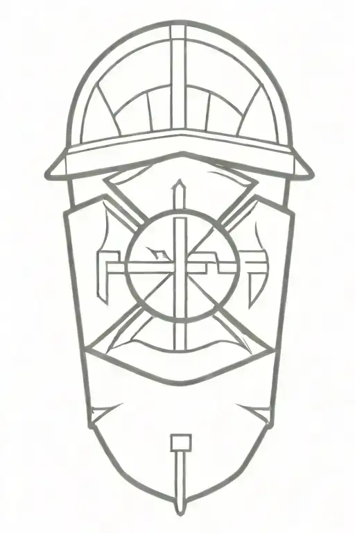 Firefighter. One Iaff Maltese Cross With 3 in the center. Ladder Truck. Leather fire helmet tattoo design idea