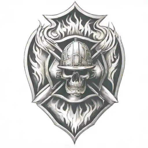  strength,  firefighter, IAFF Maltese cross, flames, warrior, no skull  tattoo design idea