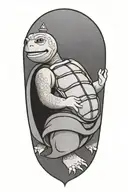 Buddhist Turtle Is A Monk, wearing a Cape, Beaded Necklace. Praying Hands. Eyes Closed. Smiling, Peace, surrounding aura tattoo design idea