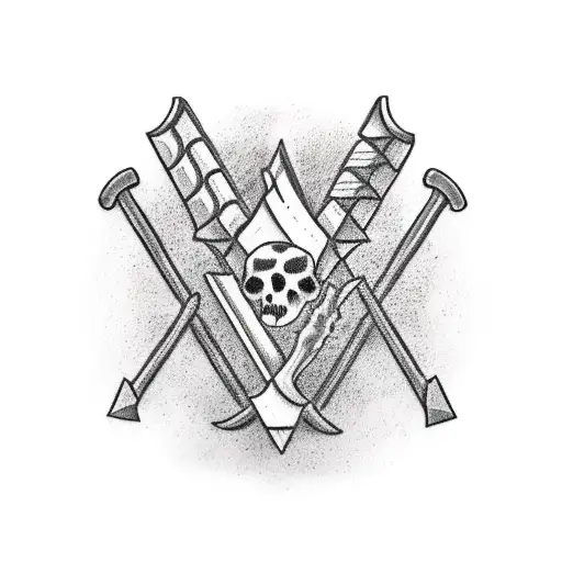Traditional tattoo of a pickaxe and hammer crossed over a pile of different rocks, representing the client's occupation tattoo design idea