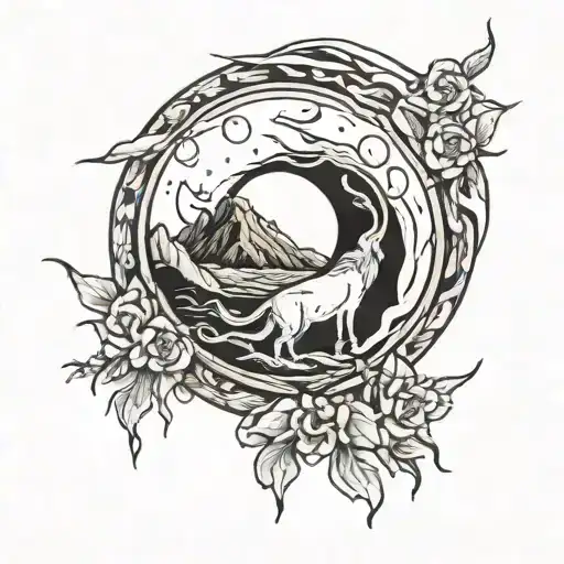 cave painting style full moon, just the moon tattoo design idea