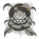 Symmetrical lotus in middle with orange japanese cranes  tattoo design idea
