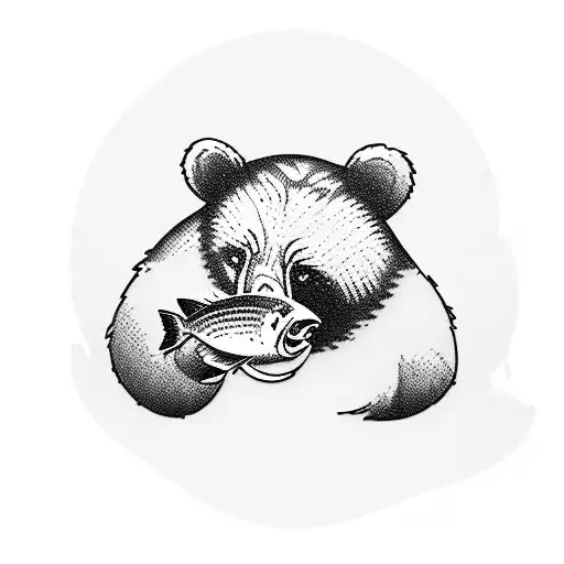 A bear catching a salmon in a pixelated gaming world tattoo design idea