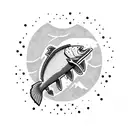 A bear catching a salmon in a pixelated gaming world tattoo design idea