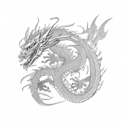 dragon wrapping around arm with 火の意志 in the middle  tattoo design idea