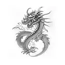 dragon wrapping around arm with 火の意志 in the middle  tattoo design idea