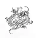 2 dragons wrapping around arm with 火の意志 in the middle  tattoo design idea