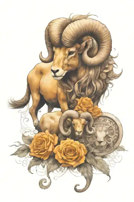 Aries the Ram with Leo the Lion, throw in skulls, orange roses, linked to aliens somehow....(incognito). tattoo design idea