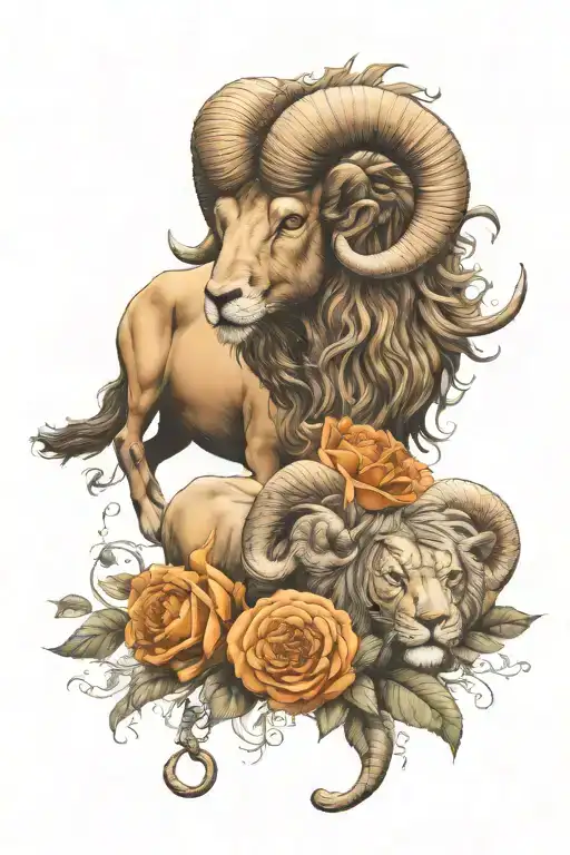Aries the Ram with Leo the Lion, throw in skulls, orange roses, linked to aliens somehow....(incognito). tattoo design idea