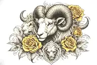 Aries the Ram with Leo the Lion, throw in skulls, orange roses, linked to aliens somehow....(incognito). tattoo design idea