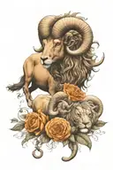 Aries the Ram with Leo the Lion, throw in skulls, orange roses, linked to aliens somehow....(incognito). tattoo design idea