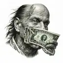 man with 100 dollar bill covering his mouth  tattoo design idea