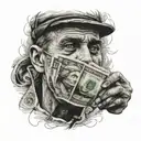 man with 100 dollar bill covering his mouth  tattoo design idea