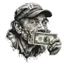 man with 100 dollar bill covering his mouth  tattoo design idea