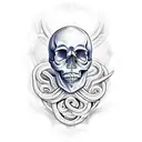 A skull emerging from a bed of serpents, with intricate dotwork shading tattoo design idea