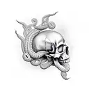 A skull emerging from a bed of serpents, with intricate dotwork shading tattoo design idea