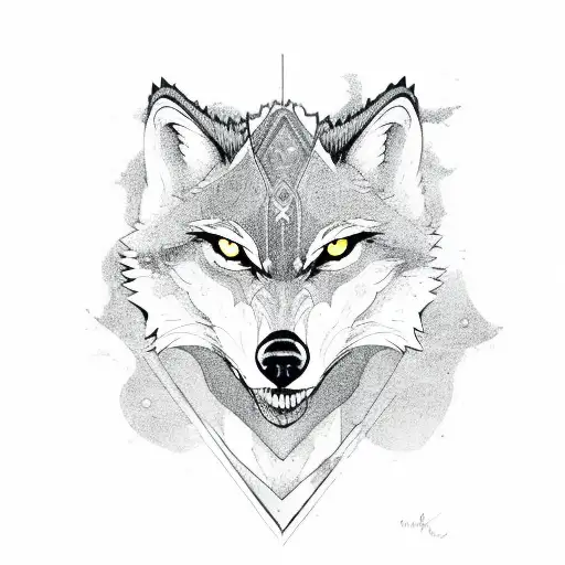 Lone wolf looking at its reflection in a lake tattoo design idea