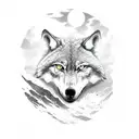 Lone wolf looking at its reflection in a lake tattoo design idea