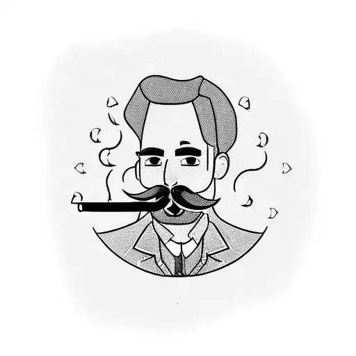 man with moustache smoking pipe tattoo design idea