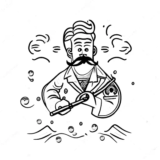 man with moustache smoking pipe tattoo design idea