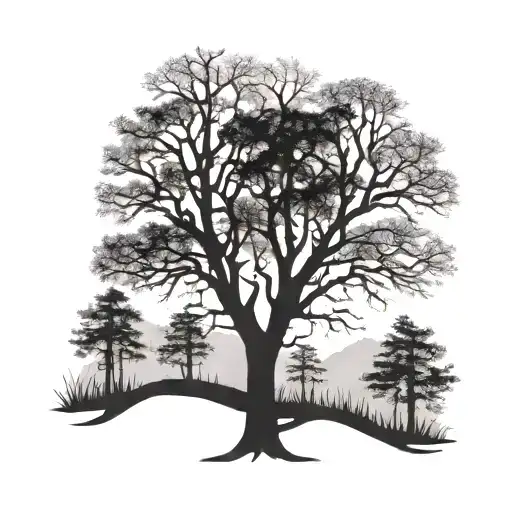 silhouette dead trees forest filler tattoo tattoo design idea