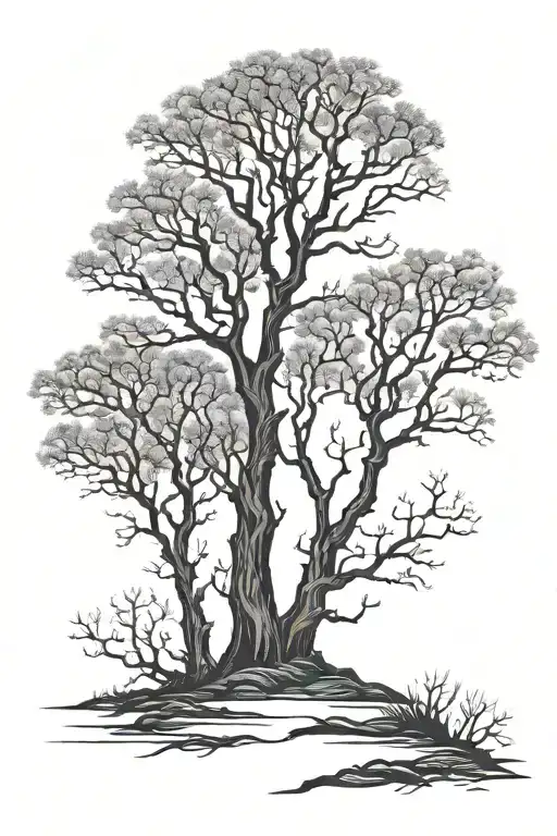 silhouette dead trees background looking tattoo design idea