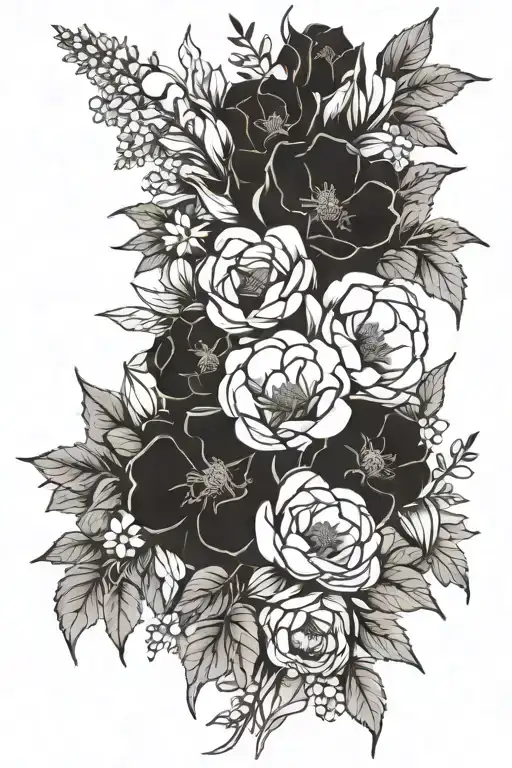 December September November June July April birth flower bouquet  tattoo design idea
