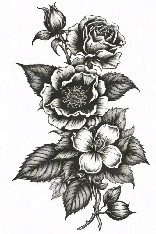 December, September, November, June, July, April, birth flowers  tattoo design idea