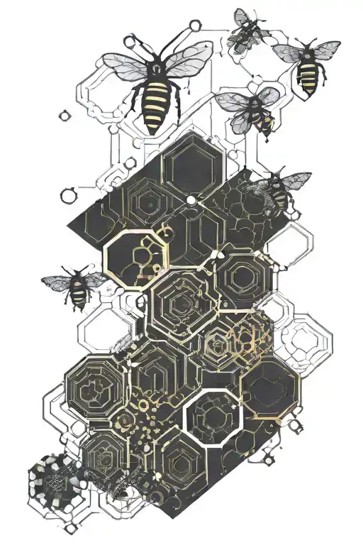 honeycomb and electronic circuit board design inspired tattoo design idea