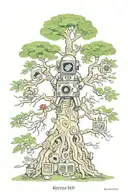 Mayan codex, tree with roots camera astronaut tattoo design idea