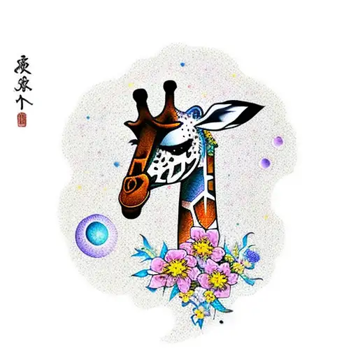 giraffes and moon stars gears flowers tattoo design idea