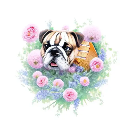 Realistic depiction of a football merging with a bouquet of Georgia Bulldogs-themed flowers tattoo design idea